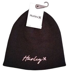 Hurley NWT Staple Beanie Black with Pin Hurley Embroidery OS